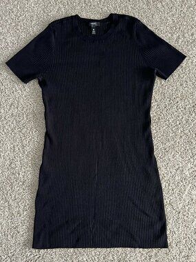 AQUA Black Ribbed Bodycon Crewneck Knit Short Sleeve Mini Dress Size XXL